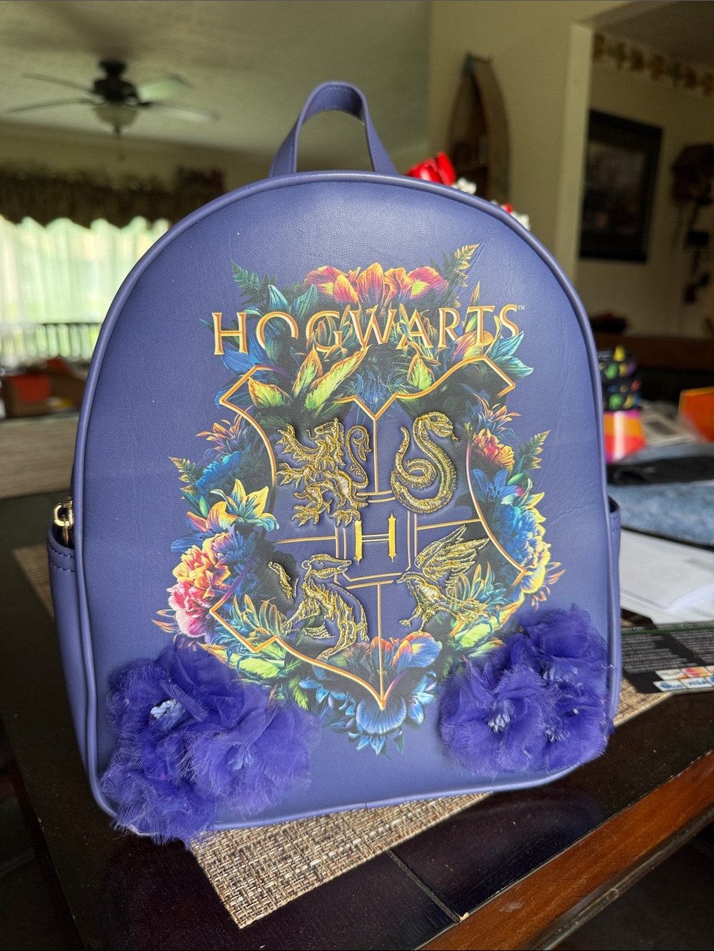 Hogwarts Botanical Crest Purple Floral Backpack